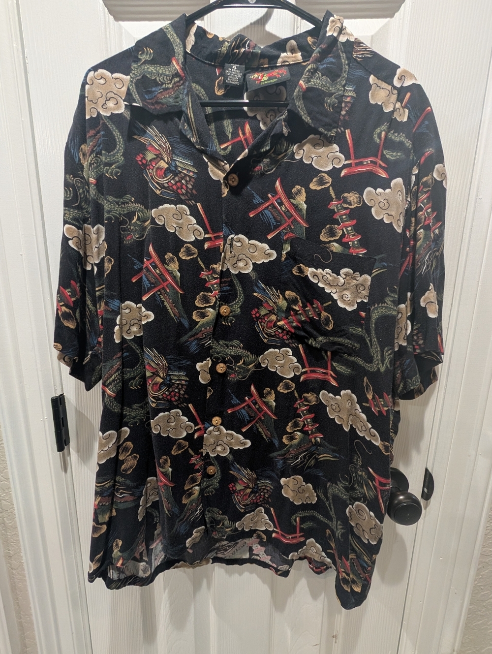 Black Dragon & Torii Print Short-Sleeve Shirt